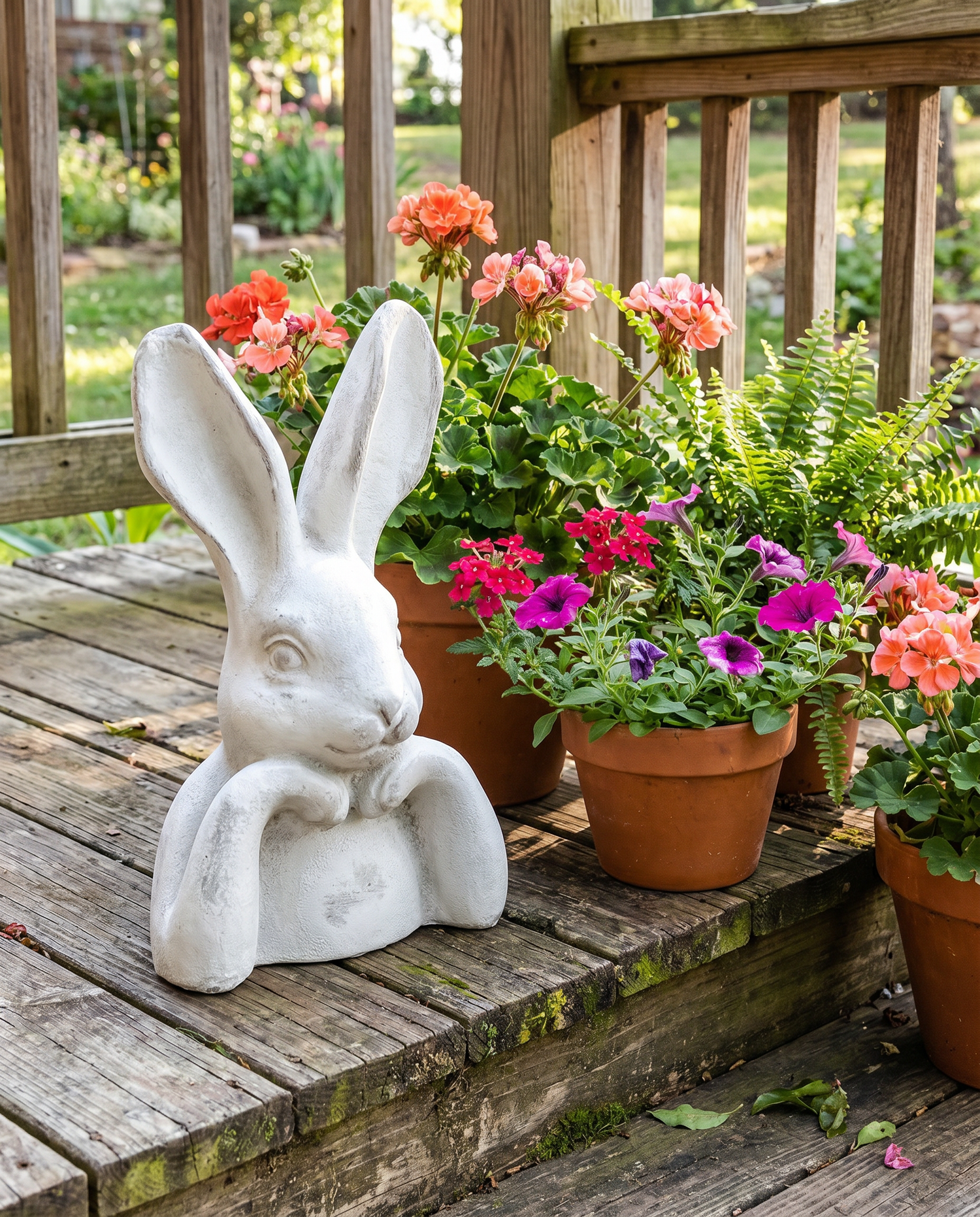 White Thinking Rabbit Cement Figurine