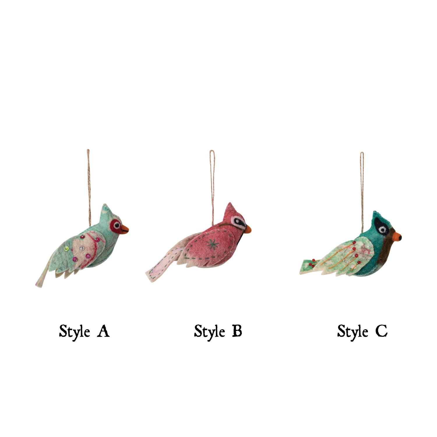 Handmade Wool Felt Bird Ornaments - Thumbnail 3