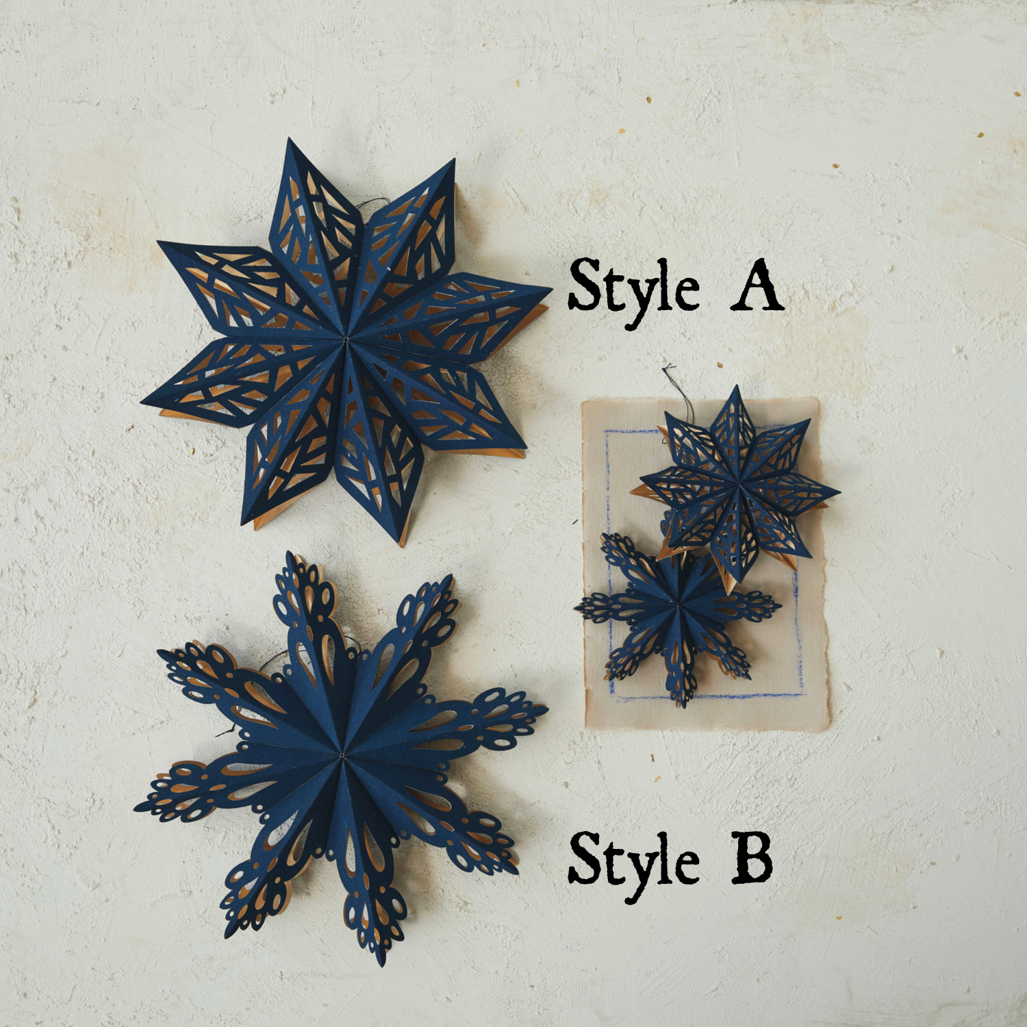 Blue Hanging Paper Snowflake with Gold Foil Accents - Thumbnail 2