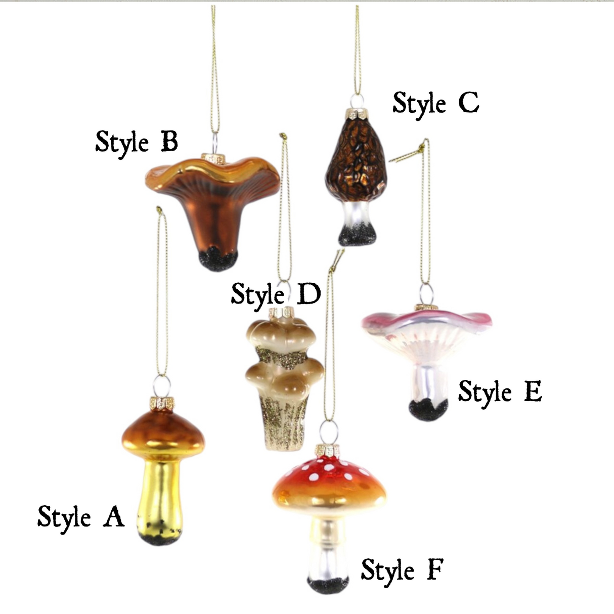 Foraged Mushroom Glass Christmas Ornaments