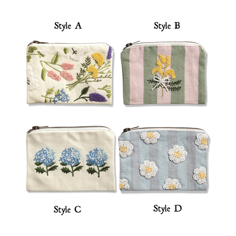 Embroidered Flower Cotton Zip Pouch