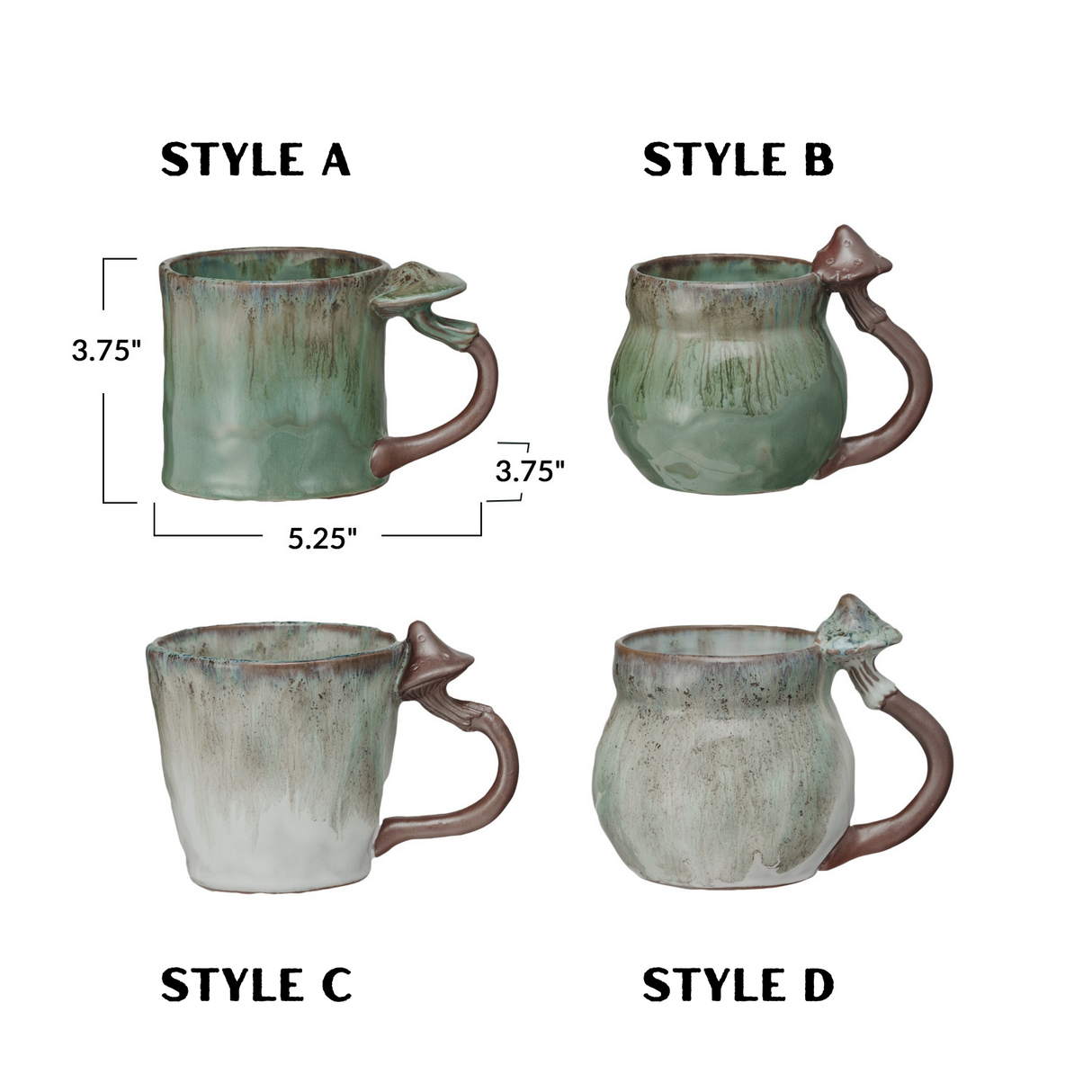Reactive Glaze Stoneware Mug with Mushroom Handle | 4 Styles