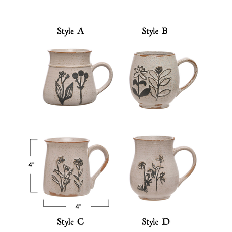 Wildflower Floral Debossed Ceramic Coffee Mug