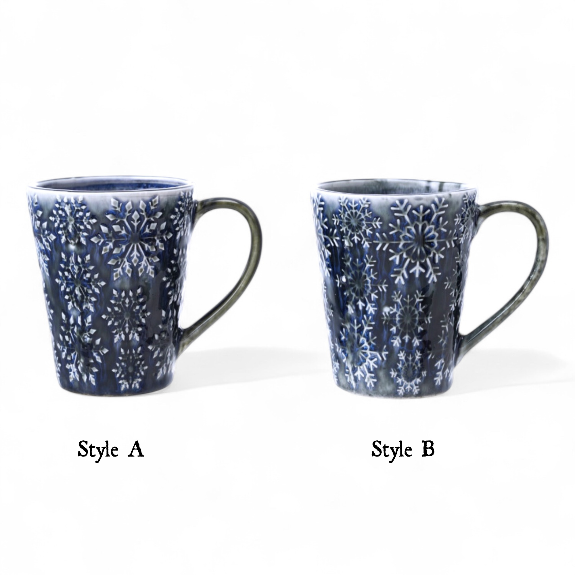 Blue Snowflake Debossed Ceramic Coffee Mug - Thumbnail 3
