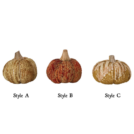 Handmade Chenille Fabric & Mango Wood Pumpkins | 3 Styles