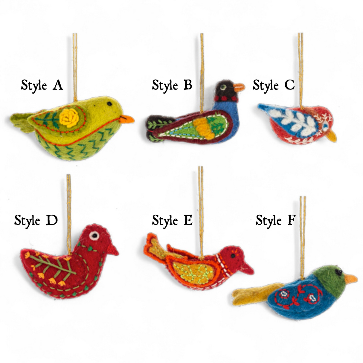 Wool Felt Embroidered Bird Ornament | 6 Styles