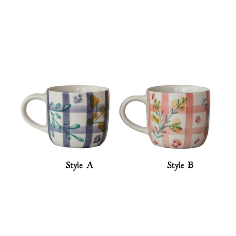 Hand-Painted Grid Botanical Ceramic Mug