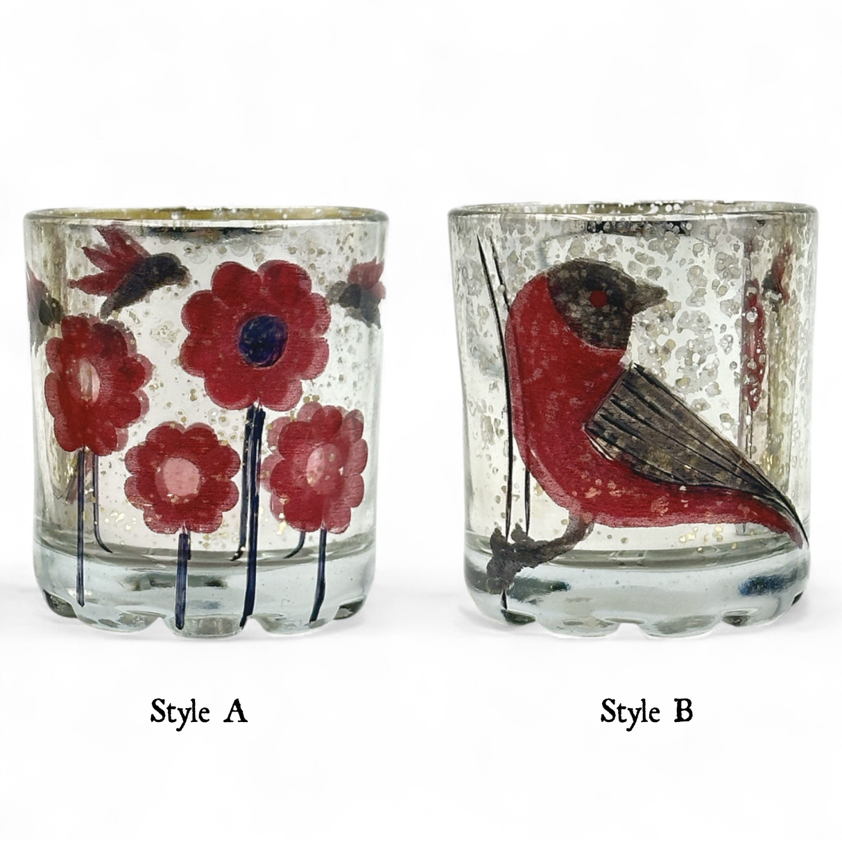 Bird & Flower Mercury Glass Tealight Holders