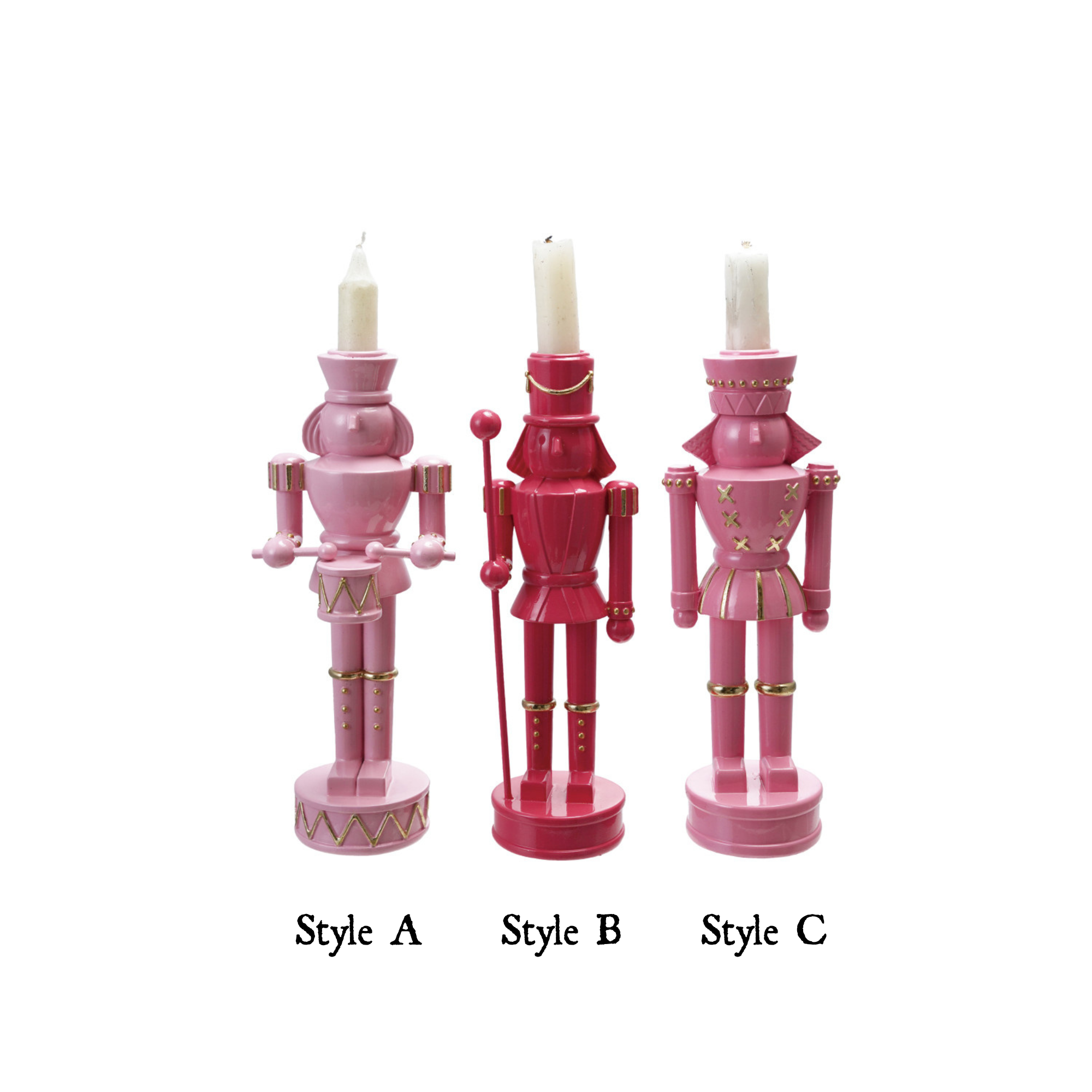 Pink Nutcracker Resin Taper Candle Holders - Thumbnail 4