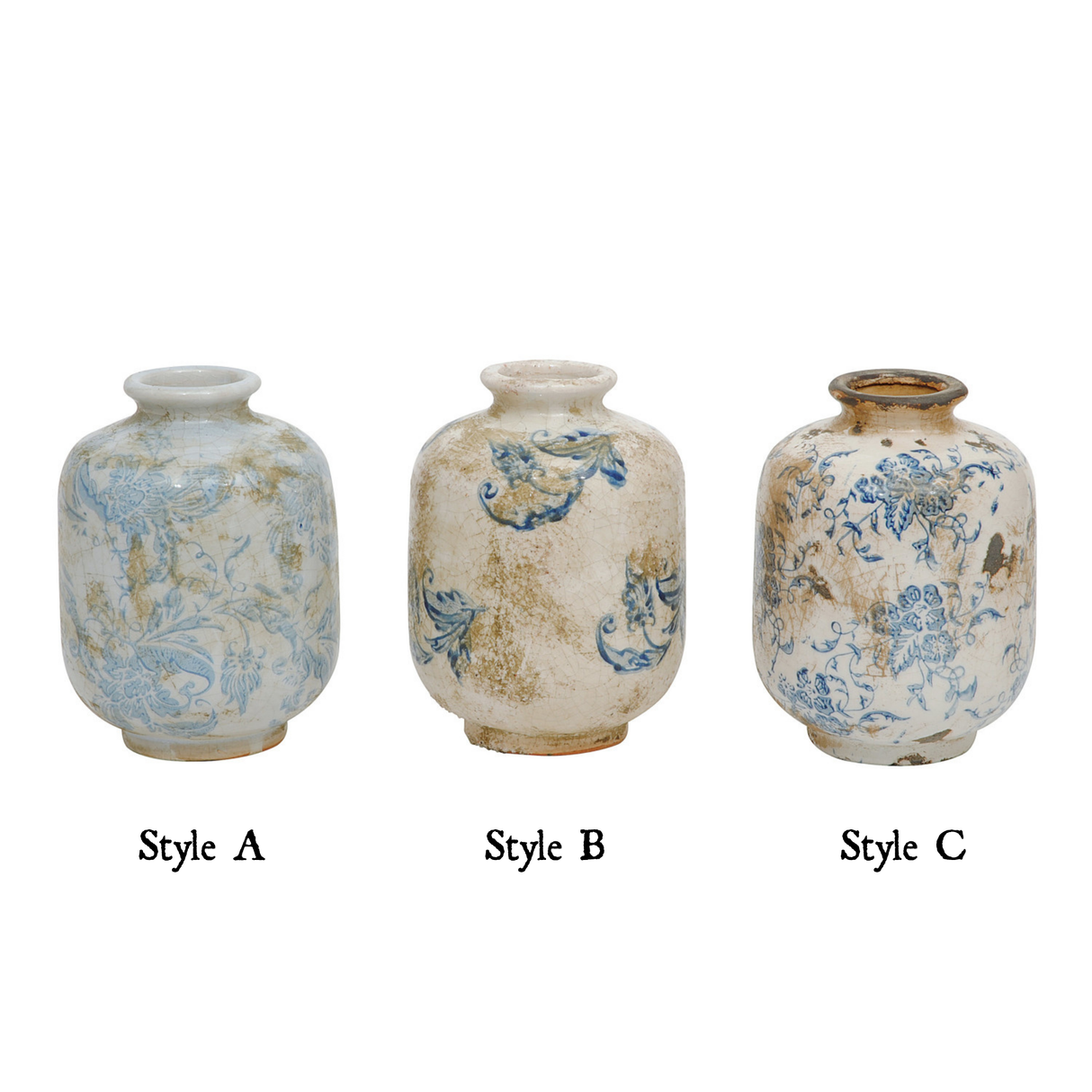 Blue & White Transferware Terracotta Vase