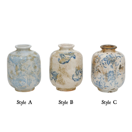 Blue & White Transferware Terracotta Vase