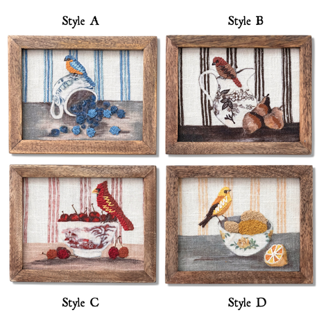 Embroidered Fabric Bird Still Life Framed Wall Art