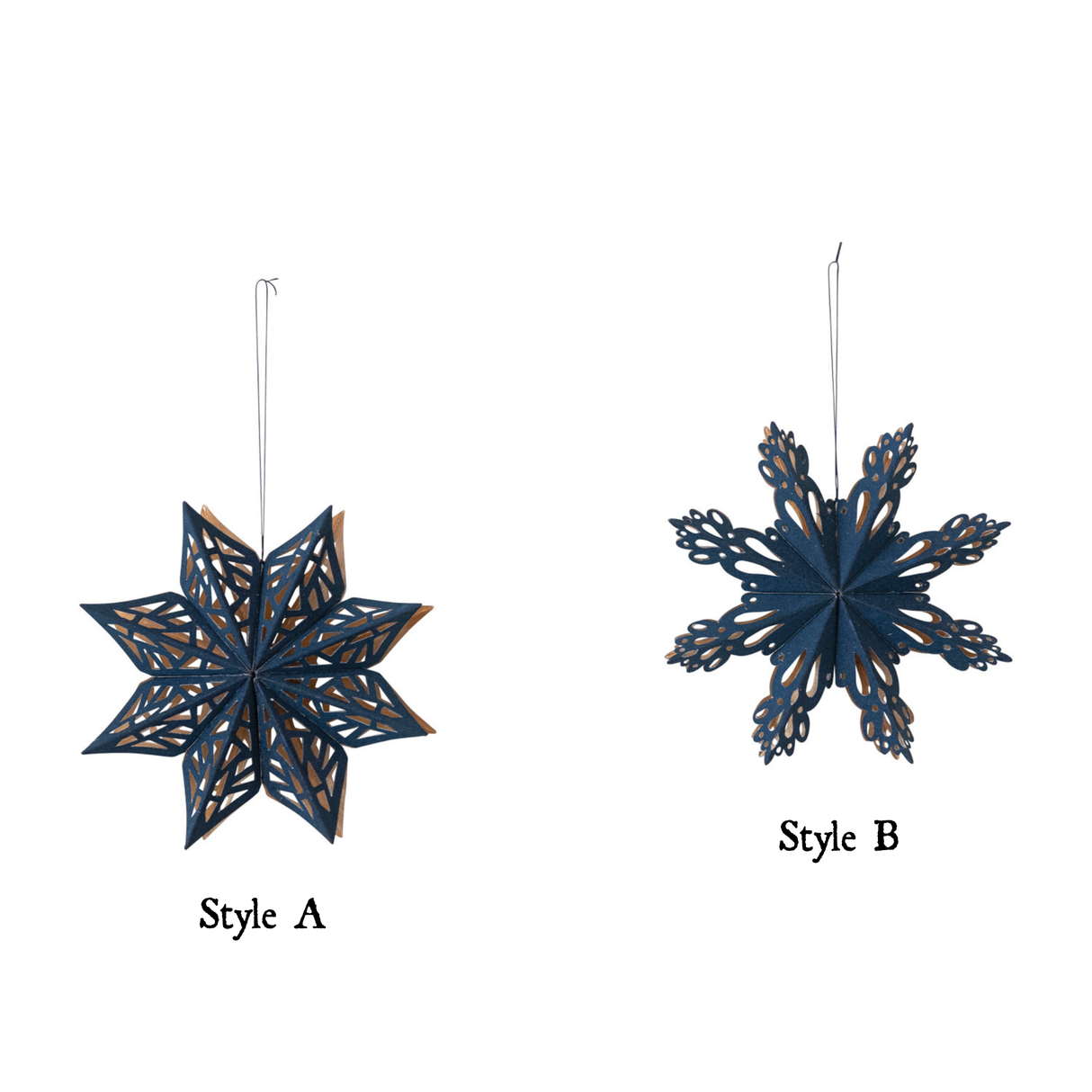 Navy & Gold Recycled Paper Snowflake Ornaments