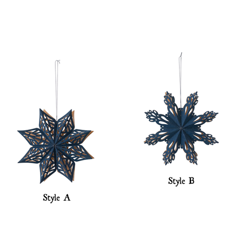 Navy & Gold Recycled Paper Snowflake Ornaments
