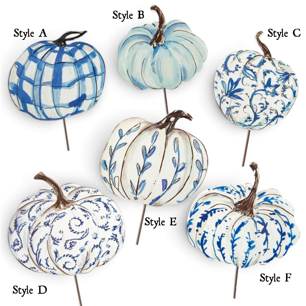 Blue & White Pumpkin Metal Stake Sign