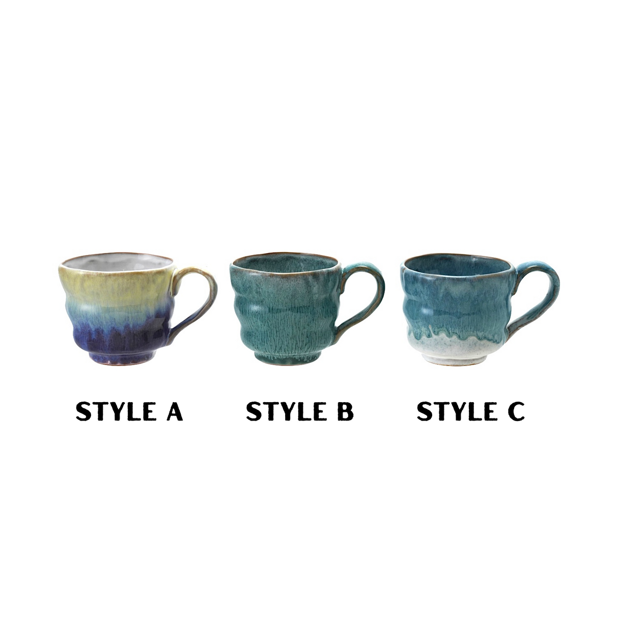 Reactive Glaze Wavy Blue & Teal Coffee Mugs