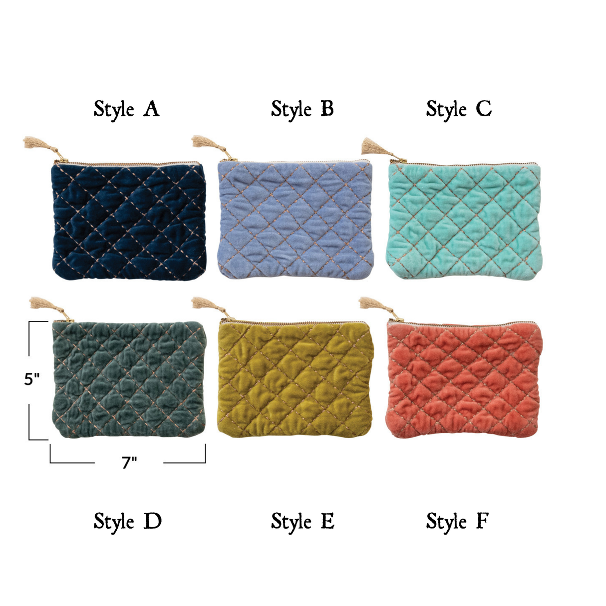 Quilted Velvet Zip Pouch with Tassel