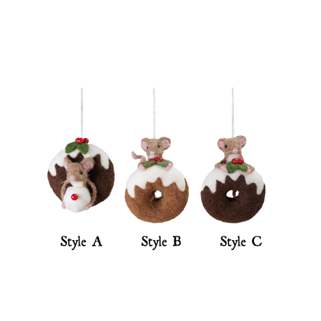 Handmade Wool Felt Mouse on Doughnut Ornament