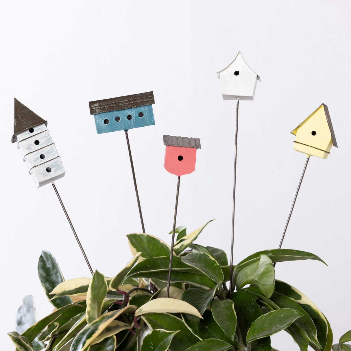 Mini Metal Tin Birdhouse Planter Picks | 5 Styles