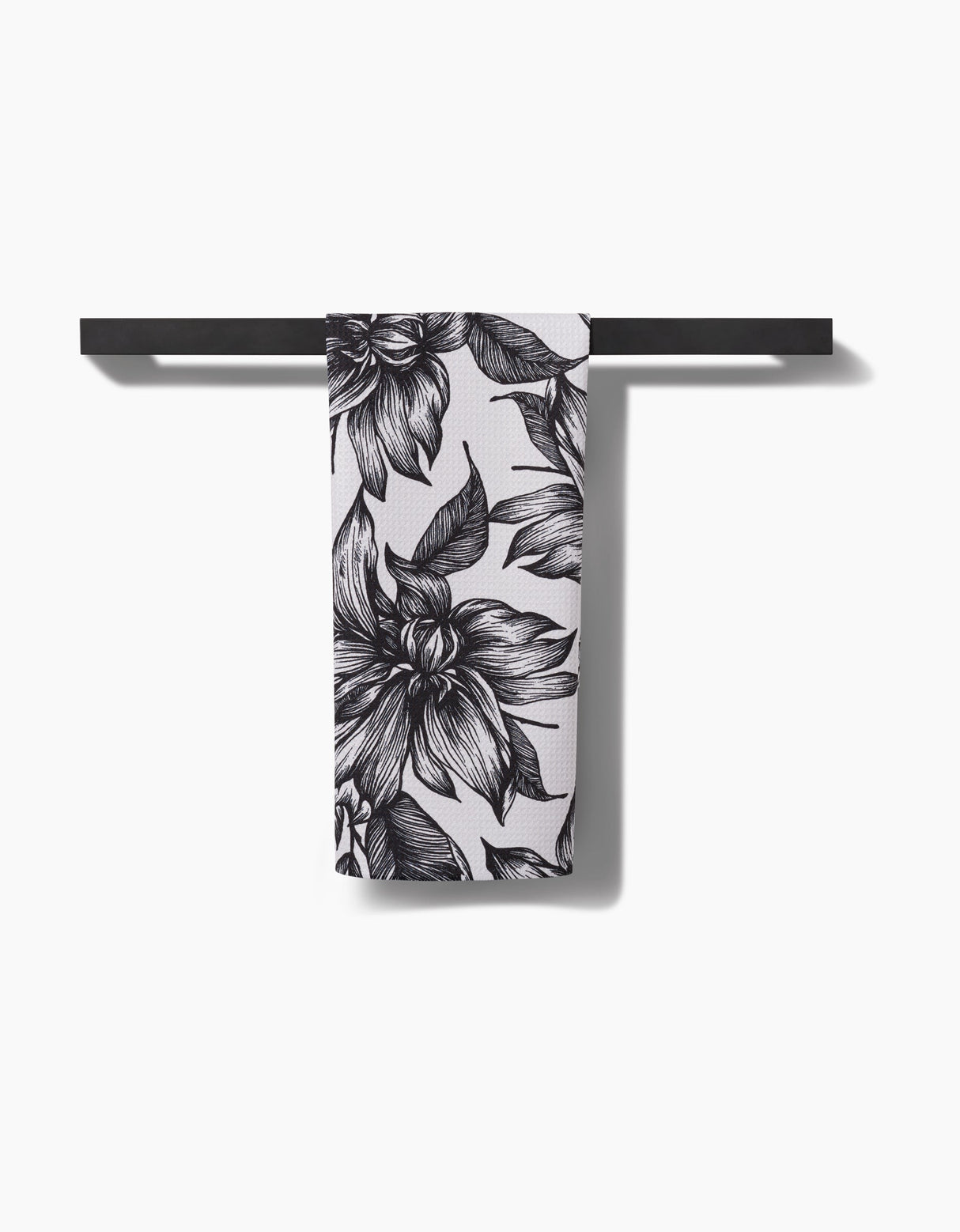 Caring Black & White Floral Geometry Tea Towel