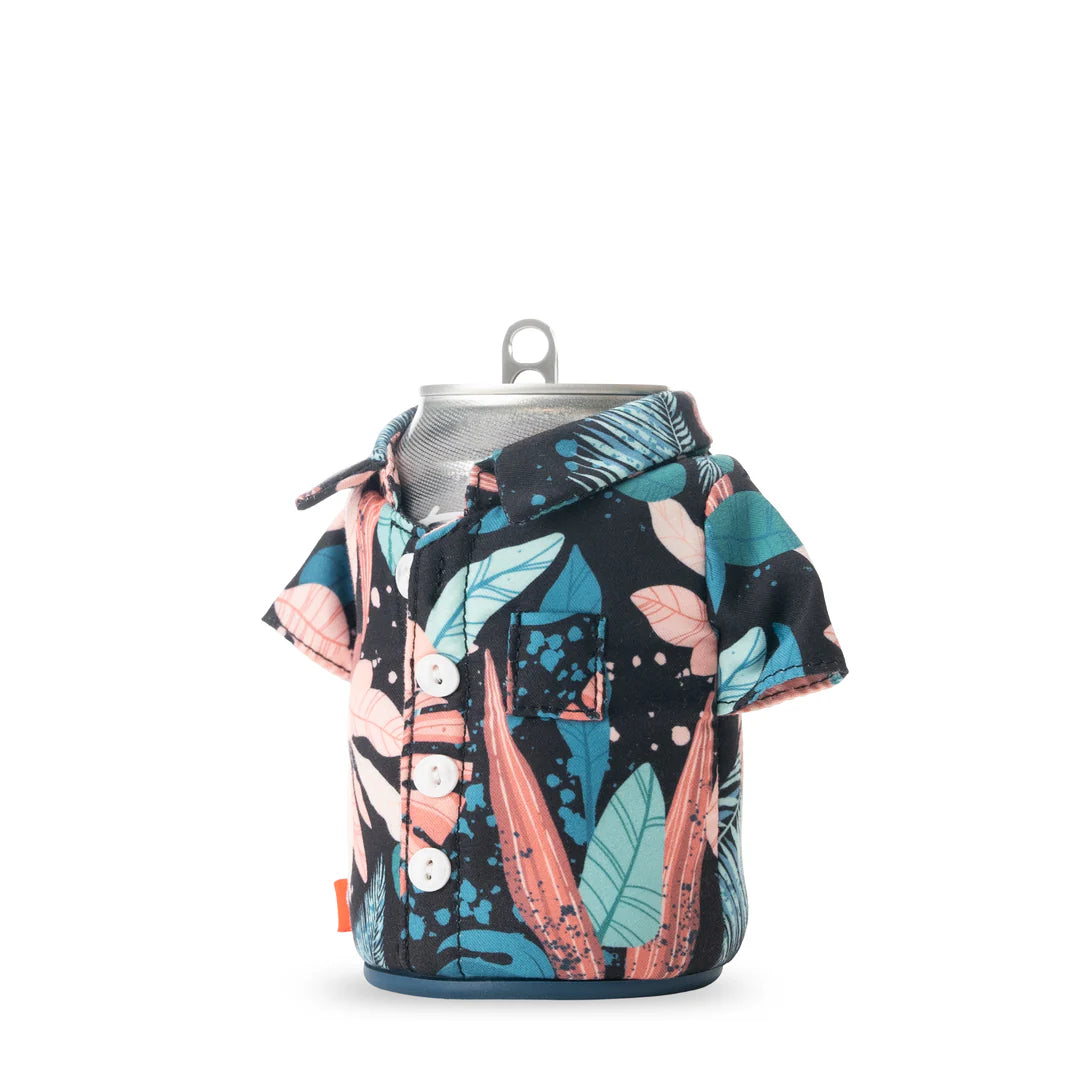 The Aloha Black Monstera Insulated Can Cooler | Puffin Drinkwear