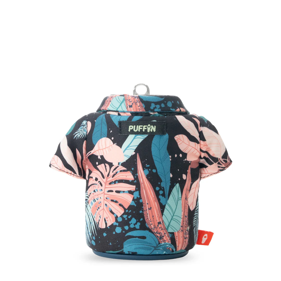 The Aloha Black Monstera Insulated Can Cooler | Puffin Drinkwear
