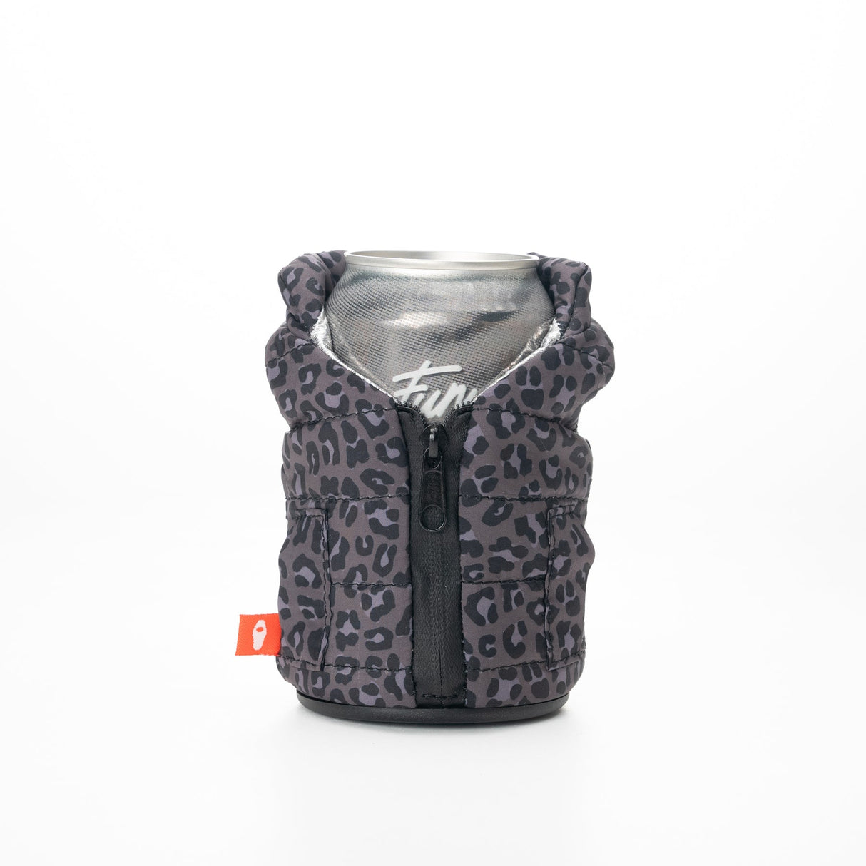 Puffy Vest Leopard Insulated Can Cooler | Puffin Drinkwear