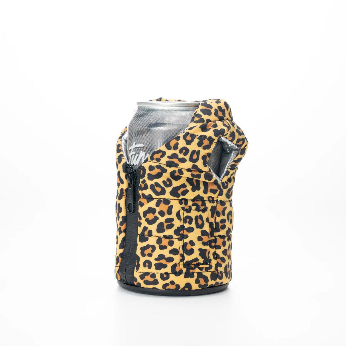 Puffy Vest Leopard Insulated Can Cooler | Puffin Drinkwear