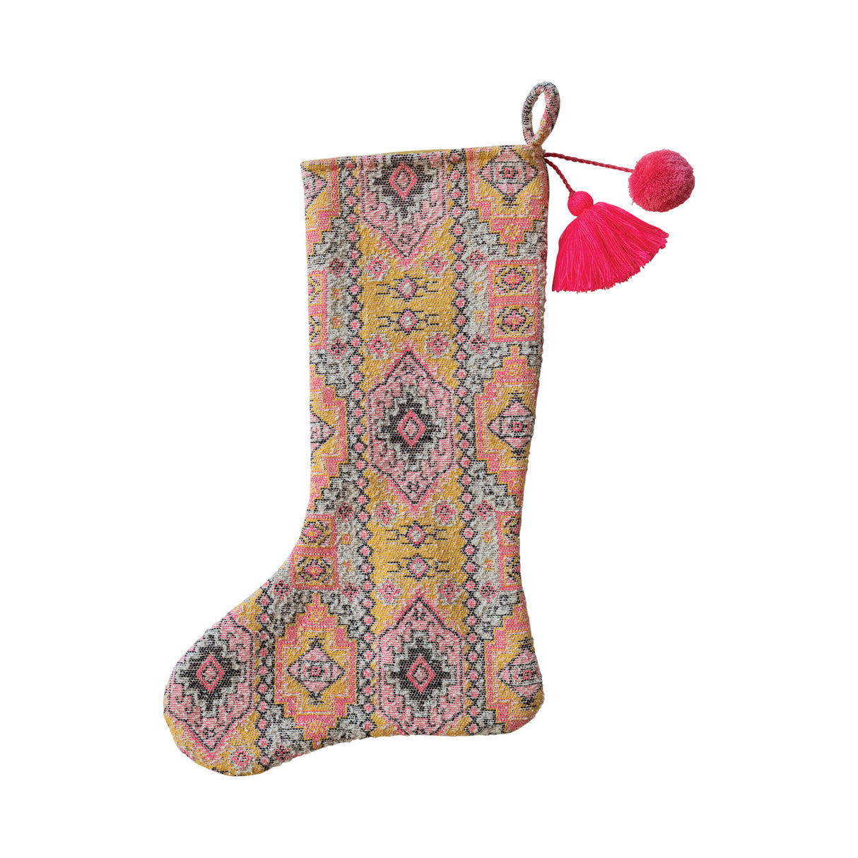 Western Woven Cotton Stocking with Tassel & Pom Poms