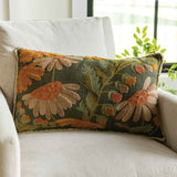 Embroidered Autumn Floral Cotton Slub Pillow with Fringe