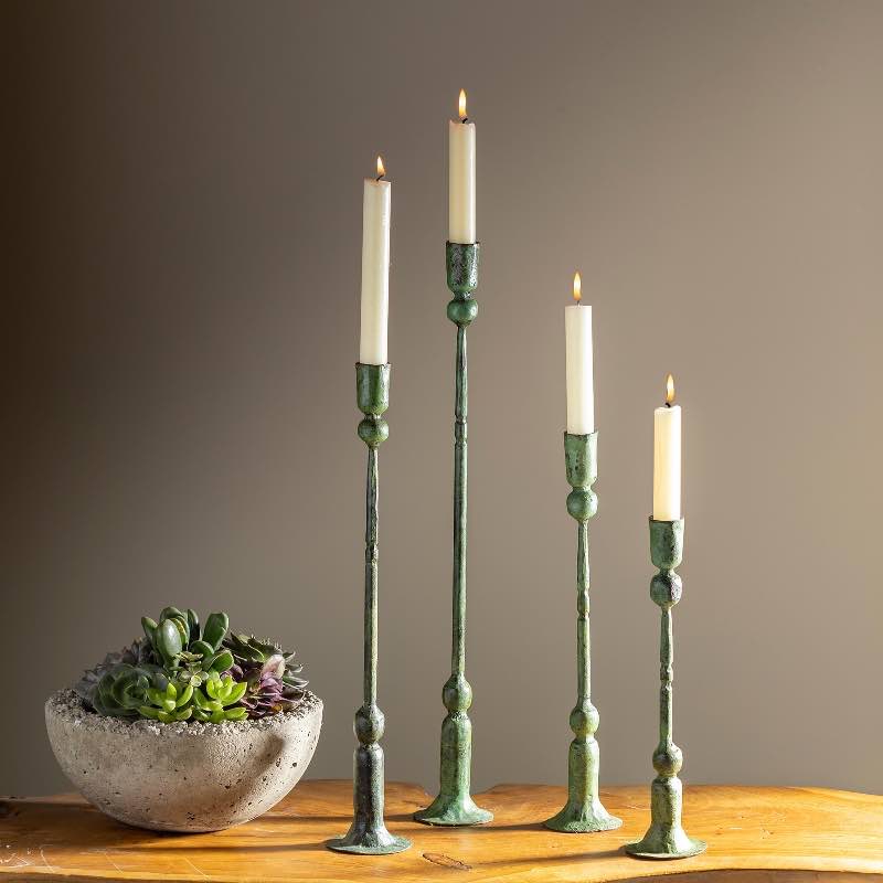 Forged Iron Green Patina Taper Candle Holders