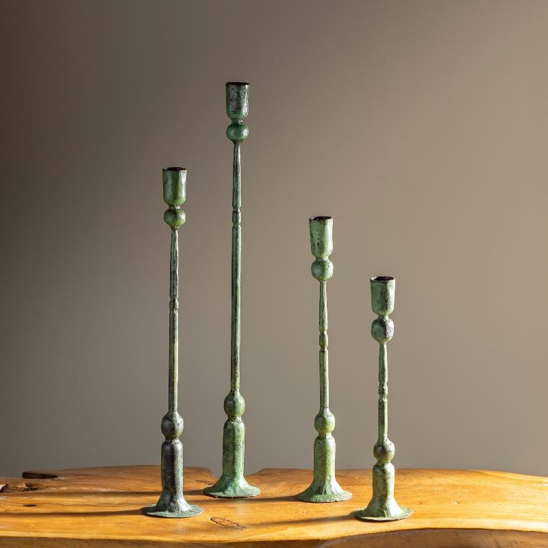 Forged Iron Green Patina Taper Candle Holders