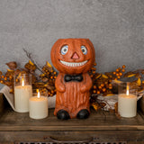 Vintage-Inspired Orange Pumpkin Boy Resin Mache Candy Bucket