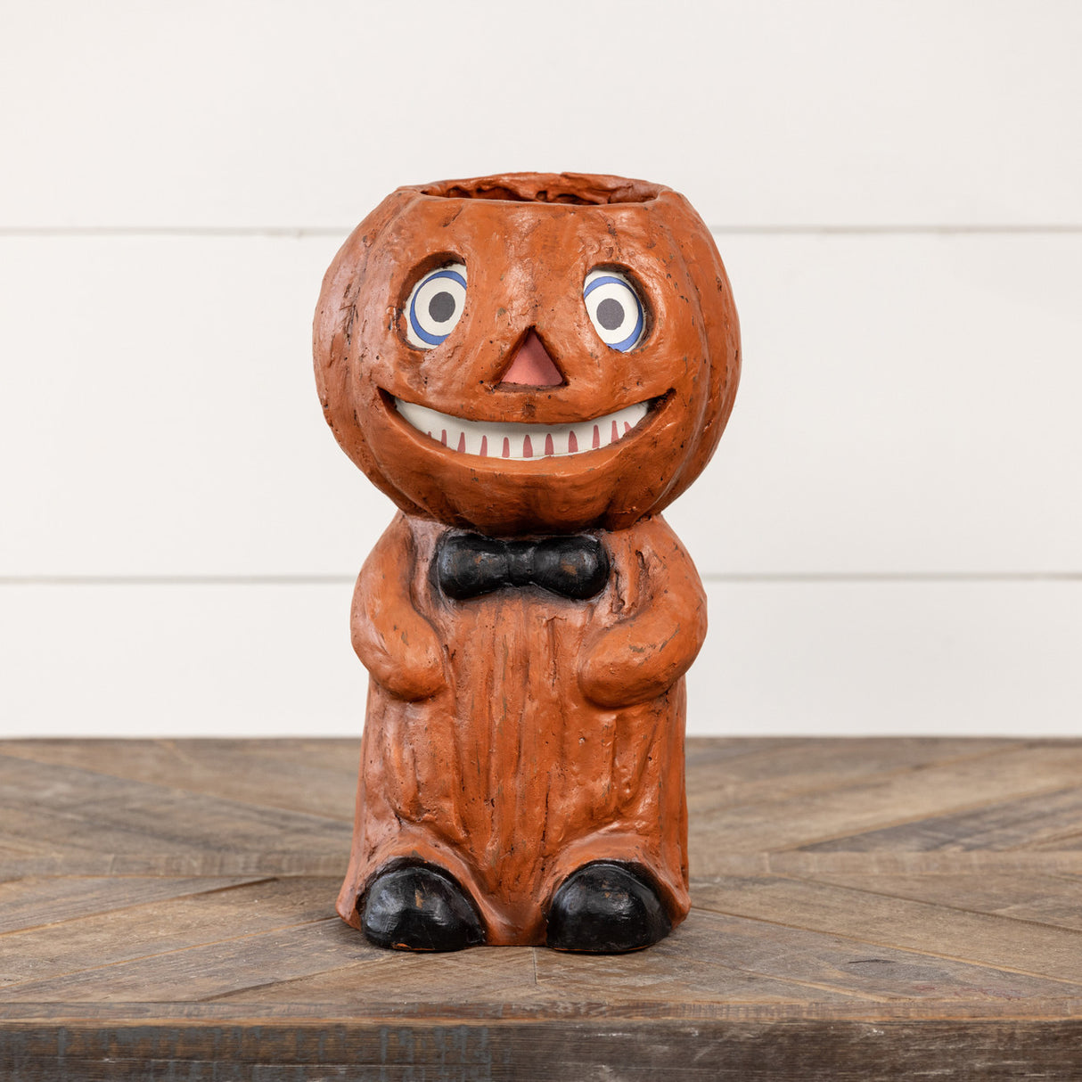 Vintage-Inspired Orange Pumpkin Boy Resin Mache Candy Bucket