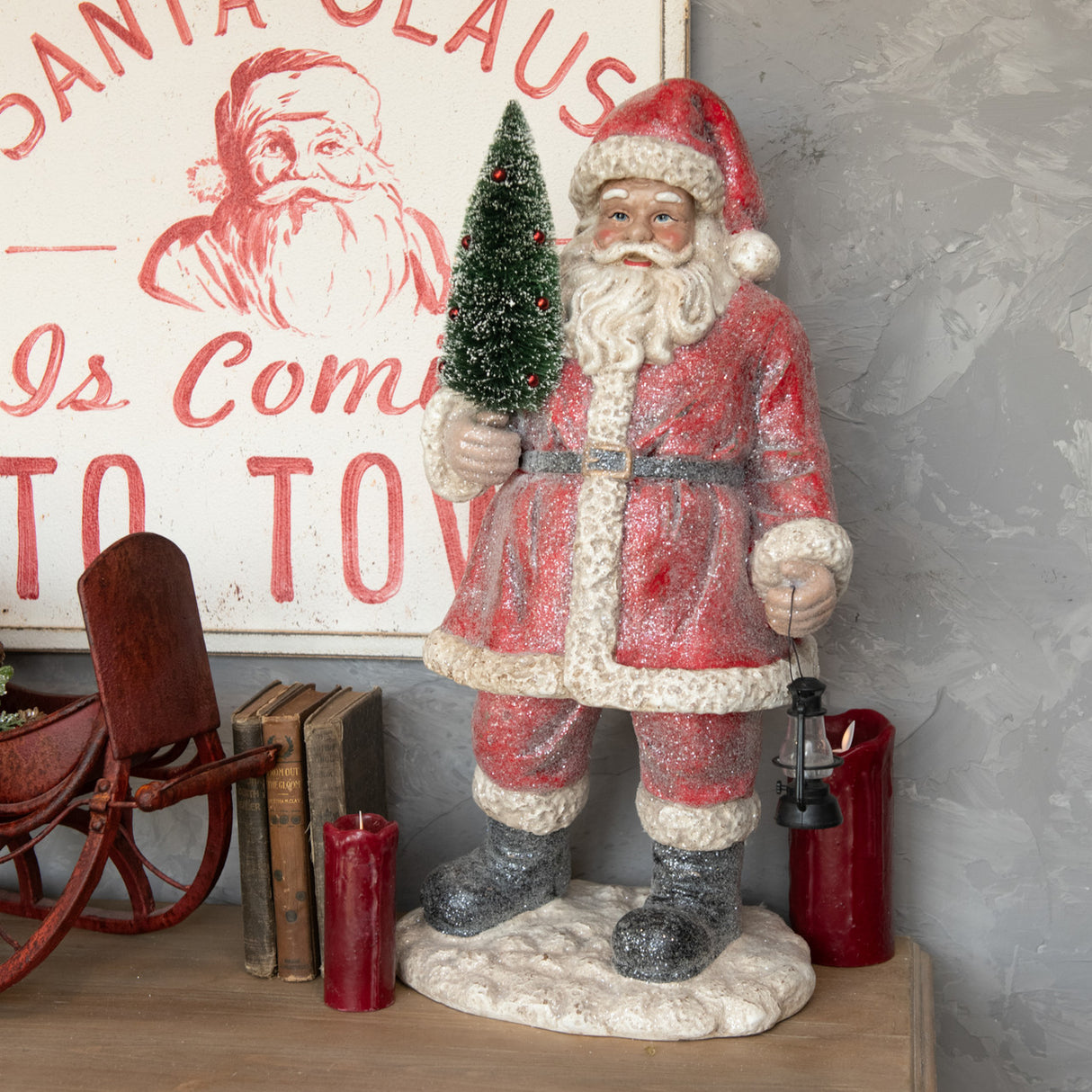 Vintage-Inspired Santa with Lantern & Bottle Brush Tree