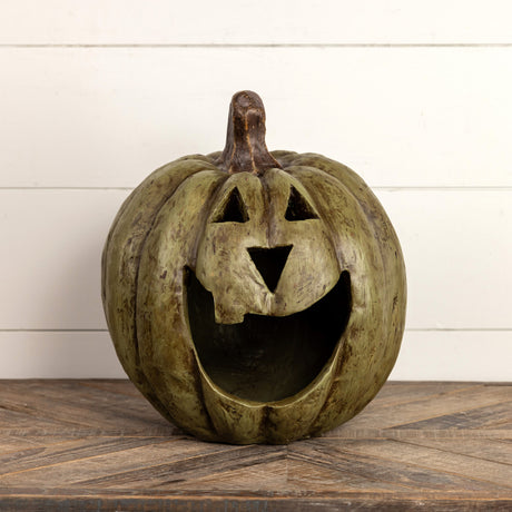 Green Big Mouth Jack O'Lantern Resin Mache Pumpkins