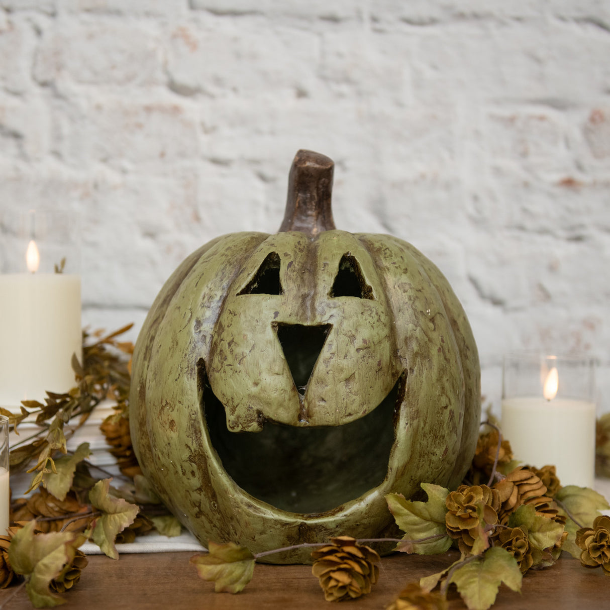 Green Big Mouth Jack O'Lantern Resin Mache Pumpkins