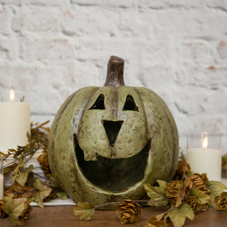 Green Big Mouth Jack O'Lantern Resin Mache Pumpkins