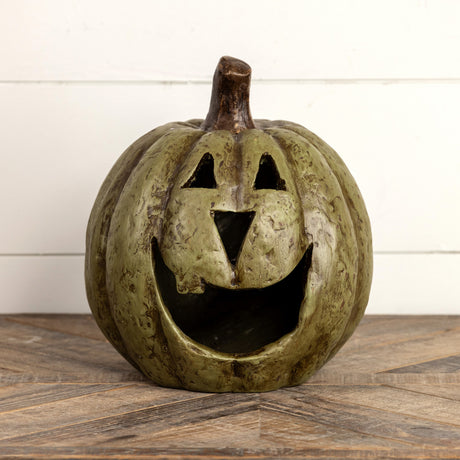 Green Big Mouth Jack O'Lantern Resin Mache Pumpkins