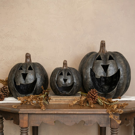 Black Big Mouth Jack O'Lantern Resin Mache Pumpkins