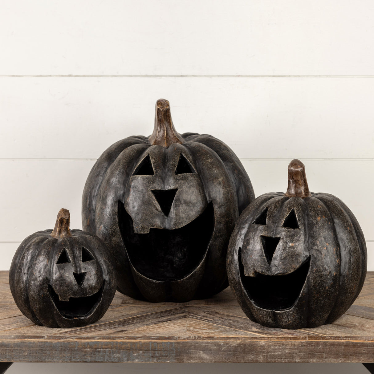 Black Big Mouth Jack O'Lantern Resin Mache Pumpkins