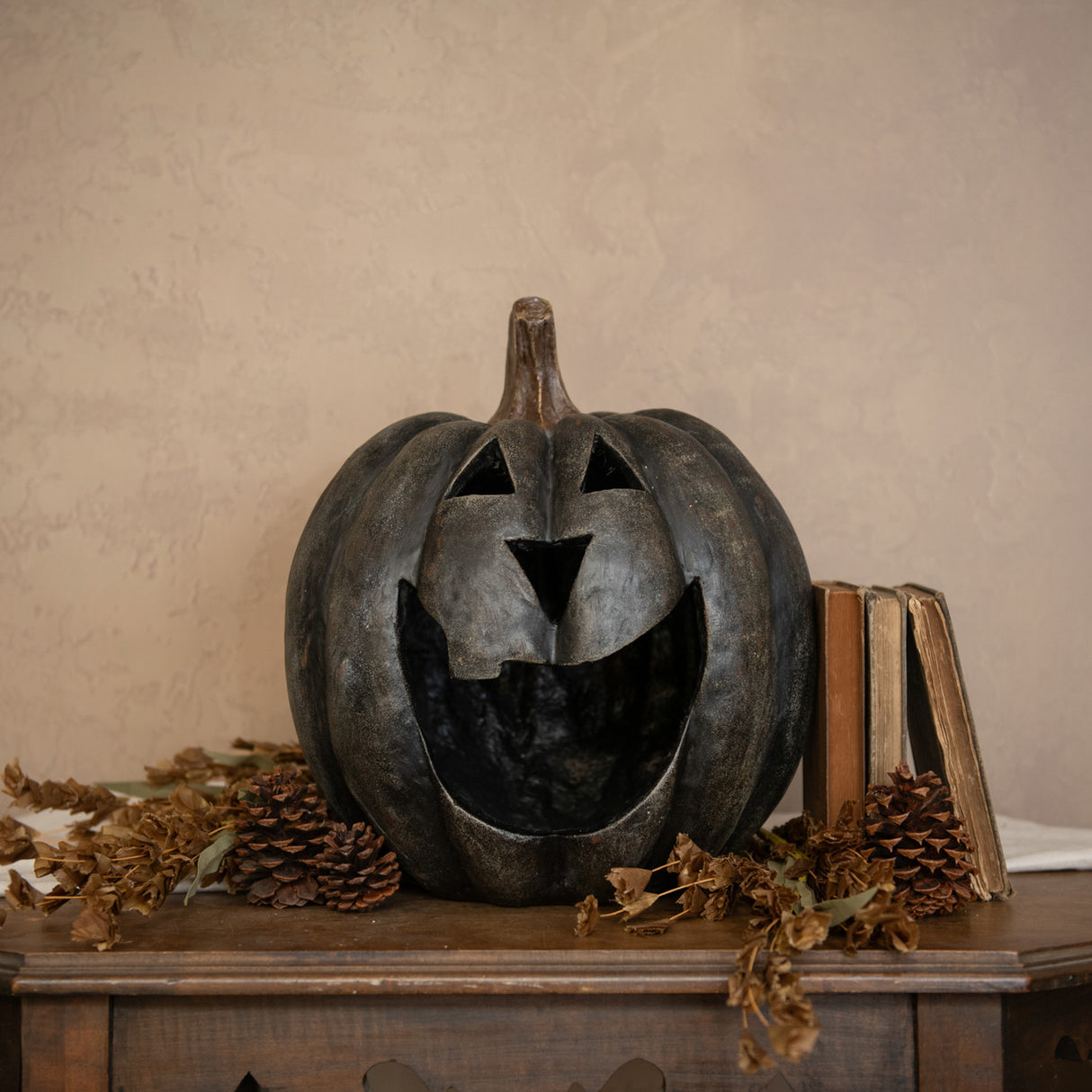 Black Big Mouth Jack O'Lantern Resin Mache Pumpkins