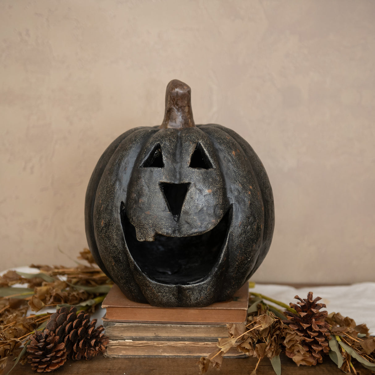 Black Big Mouth Jack O'Lantern Resin Mache Pumpkins
