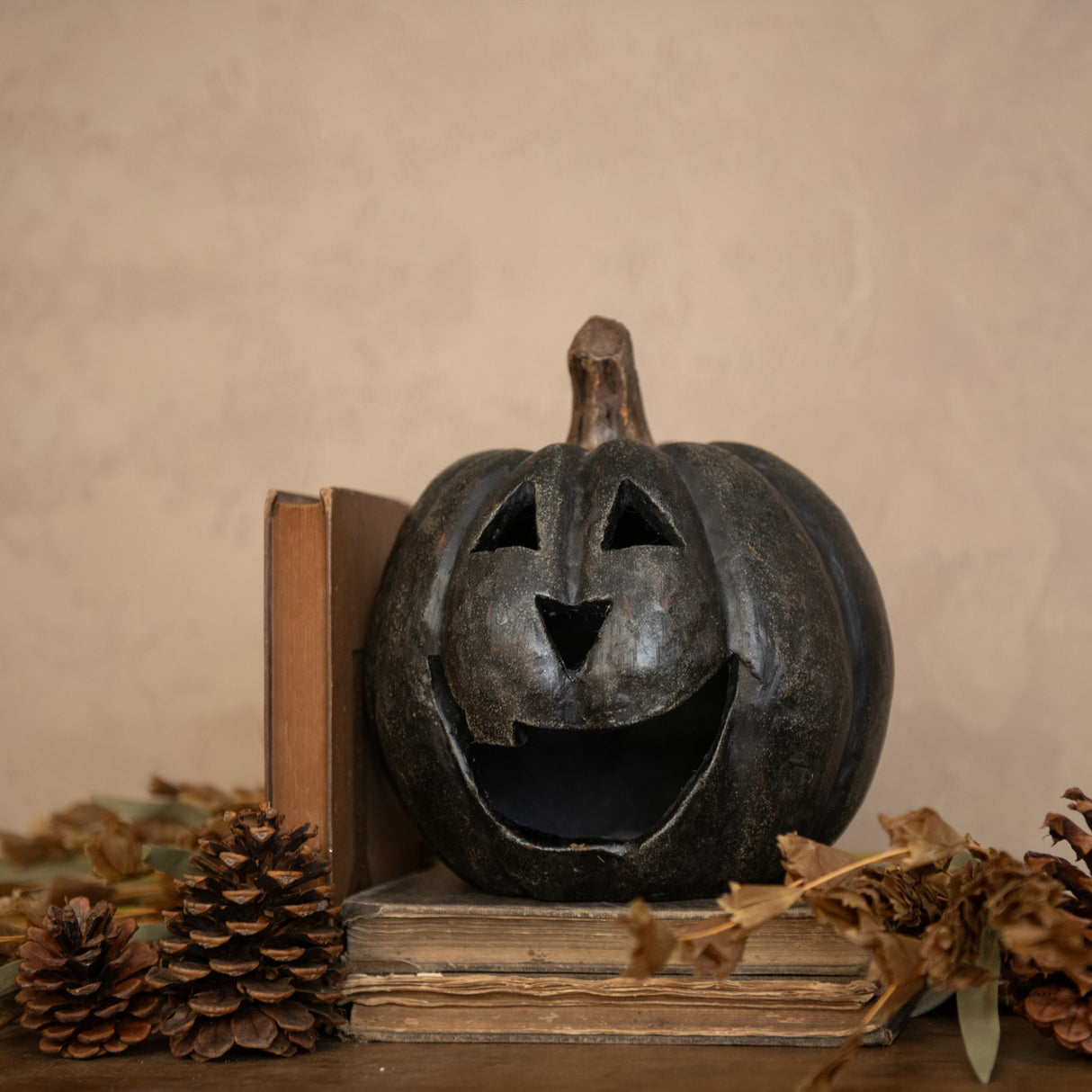 Black Big Mouth Jack O'Lantern Resin Mache Pumpkins