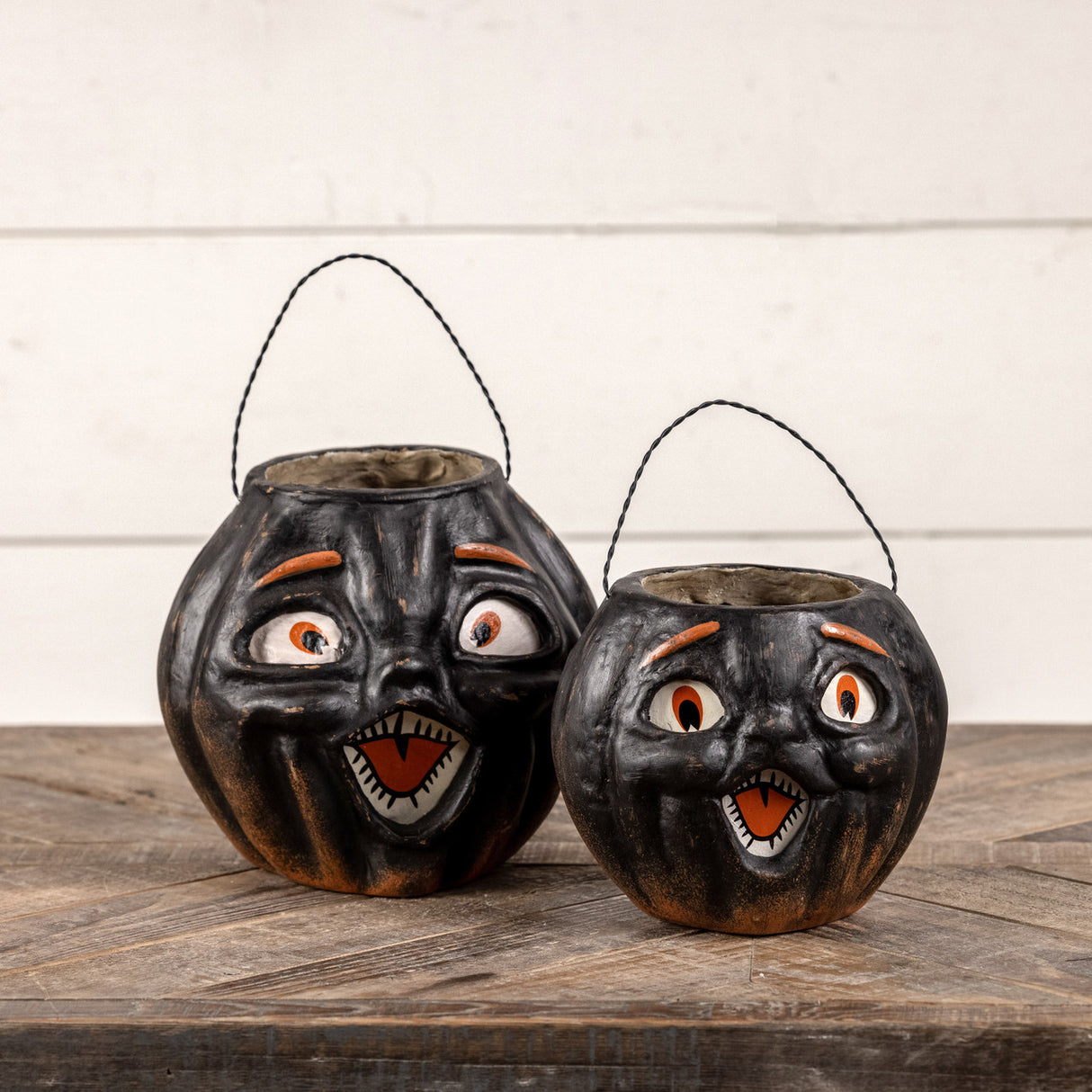 Vintage-Inspired Black Resin Mache Jack-O-Lantern Choir Boy Candy Buckets