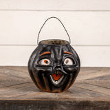 Vintage-Inspired Black Resin Mache Jack-O-Lantern Choir Boy Candy Buckets