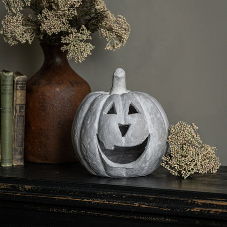 Grey Big Mouth Jack O'Lantern Resin Mache Pumpkin