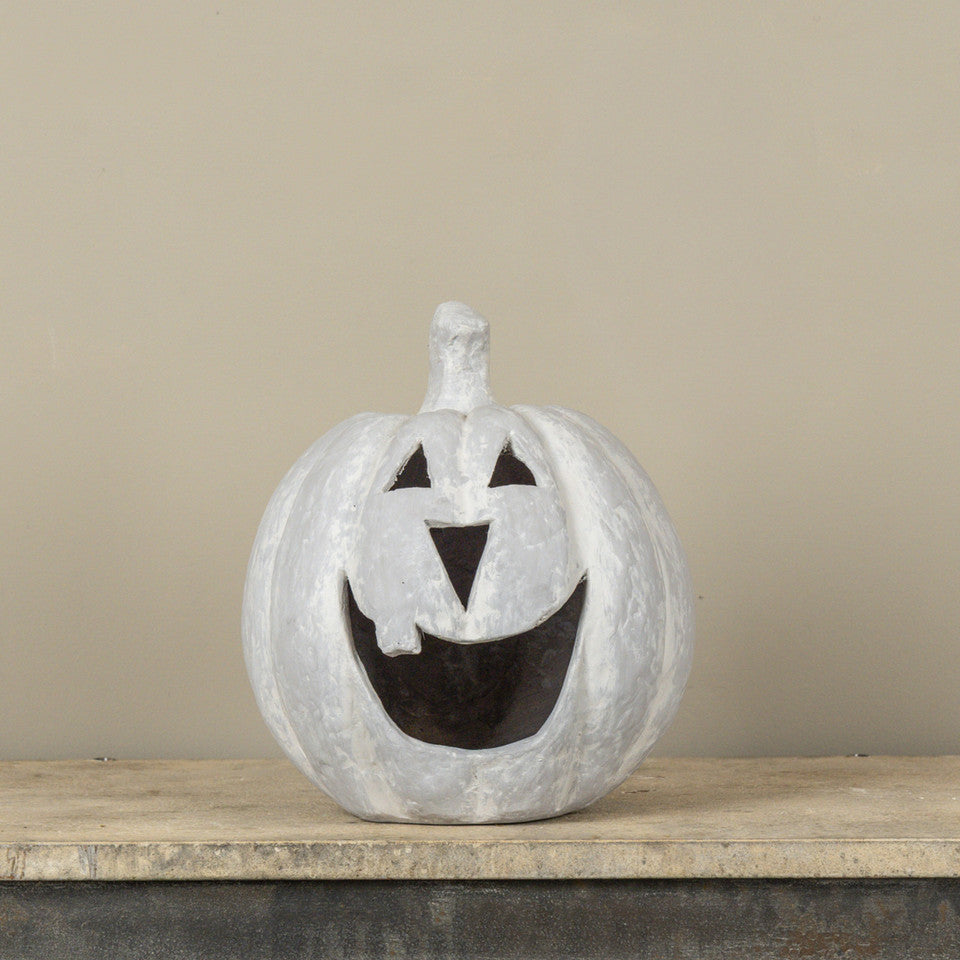 Grey Big Mouth Jack O'Lantern Resin Mache Pumpkin