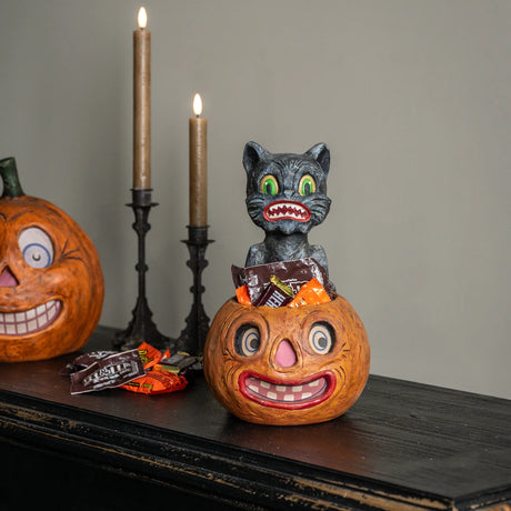 Crazy Cat with Jack-O'-Lantern Candy Bucket