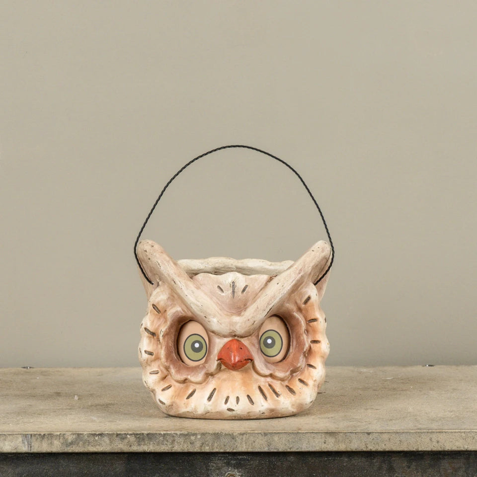 Owl Resin Mache Candy Bucket with Handle